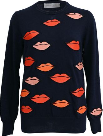 Victoria Beckham Victoria Victoria Beckham Lips Print Sweater in Navy Blue Wool
