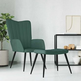 vidaXL Sill&oacute;n De Relax Con Taburete Terciopelo Verde Oscuro Vidaxl