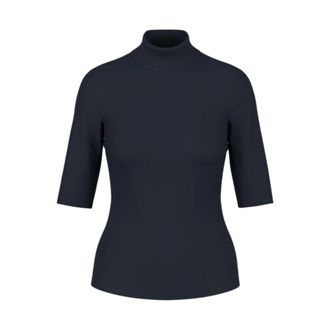Marc Cain Basic T-shirt met opstaande kraag - Dames - Tops - Blauw - Maat: XL Katoen