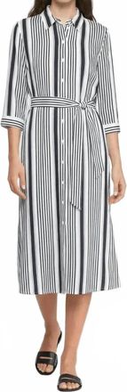 Vilagallo Dolce Far Niente Shirt Midi Dress In Black Striped