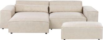 Beliani Modular Corner Sofa 2 Seater HELLNAR Velvet Light Beige with Ottoman Right Hand
