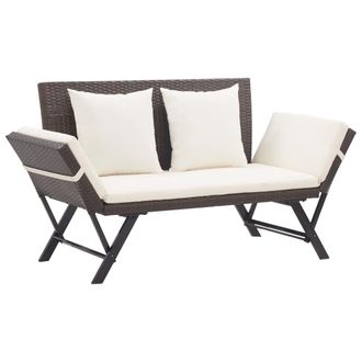 vidaXL Banco De Jard&iacute;n Con Cojines Rat&aacute;n Sint&eacute;tico Marr&oacute;n 176 Cm Vidaxl