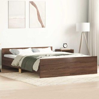 vidaXL Estructura De Cama Con Cabecero Piecero Roble Marr&oacute;n 135x190cm Vidaxl