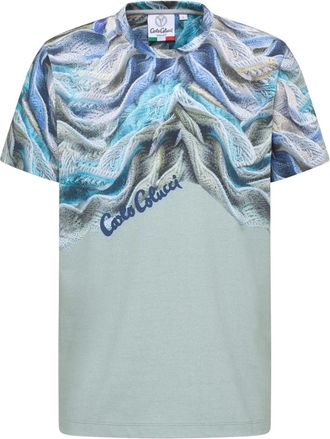 Carlo Colucci Kunstmatige Gebreide T-shirt - Heren - T-shirts - Blauw - M - Katoen - Tops