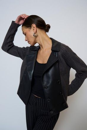 Central Park West Milan Sweater Combo Trench Jacket in Black at Nordstrom, Size X-Small
