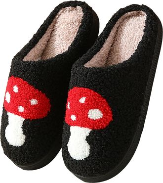 Generic Slippers for Women Fuzzy House Slip On Indoor Outdoor Bedroom Fleece Lined Cozy Slipper Winter Warm Soft Plush Cute Non-Slip Holiday Slippers Ladies C