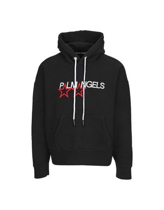Palm Angels Womens Palm Angels Embroidered Stars Logo Black Hoodie - Size: 10/8