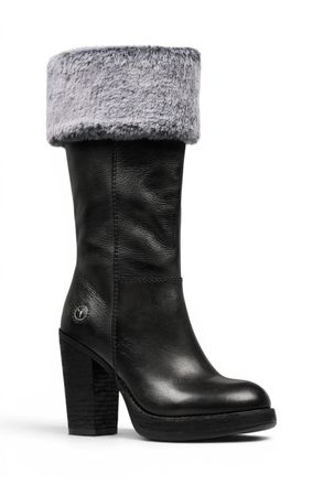 Windsor Smith Womens Mid Calf Black Leather High Heel Fur Boots - Lovestruck