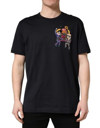 Dolce & Gabbana Black dgfamily Patch Men Crew Neck T-Shirt Cotton