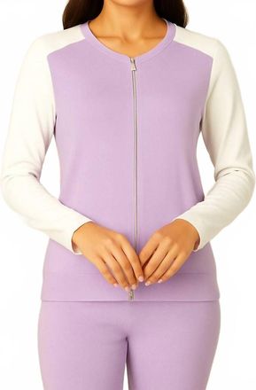 French Kyss Zip Bomber Jacket In Lilac/white