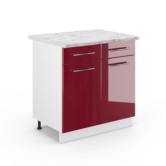 Vicco Mueble Bajo De Cocina Fame-line, Rojo Burdeos Alto Brillo, 80 Cm, Et M&aacute;rmol