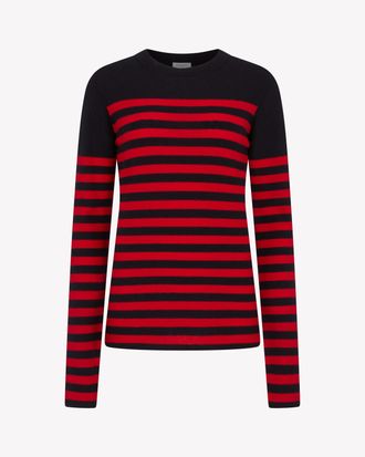 Serena Bute Merino Wool Striped Fitted Jumper - Navy Blue / Red