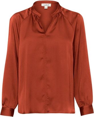 Soaked In Luxury Russet Brown Blouse met V-hals - Dames - Blouses - Bruin - L - Polyester - Overhemden