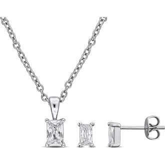 Delmar Rectangular Cubic Zirconia Earrings & Necklace Set in White at Nordstrom Rack