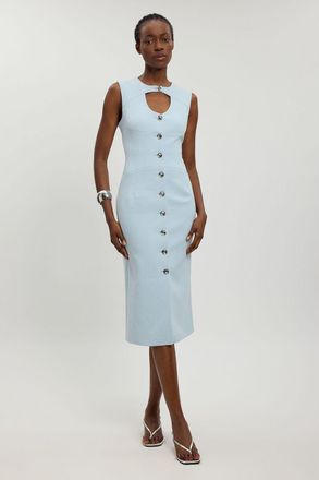 Karen Millen Womens Compact Stretch Button Tailored Midi Dress - Pale Blue - Size 12 UK