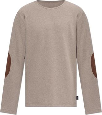 Maison Margiela Trui met elleboogpatches - Heren - Ronde hals truien - Beige - XL - Katoen - Truien & Vesten