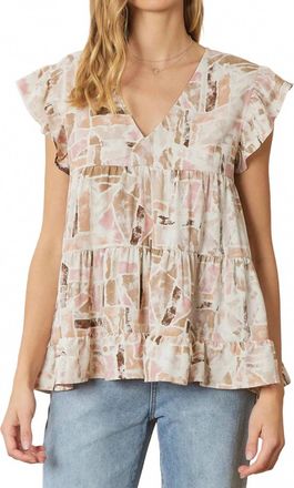 Entro Babydoll Tiered Top In Blush Taupe