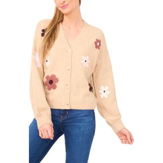 CeCe by Cynthia Steffe Groovy Flower Cardigan in Sandy Heather at Nordstrom Rack, Size X-Large