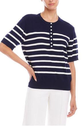 Karen Kane Stripe Henley Sweater in Navy/off White at Nordstrom, Size X-Small