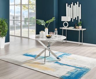 Furniturebox Novara 120cm Round 6-Seater Dining Table With Silver Chrome Legs in Off-White