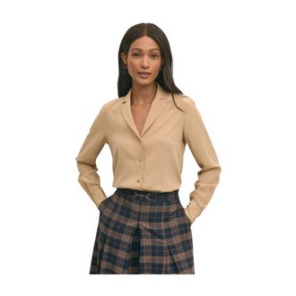 Brooks Brothers Crepe Zijden Blouse - Dames - Overhemden - Beige - S - Overhemden