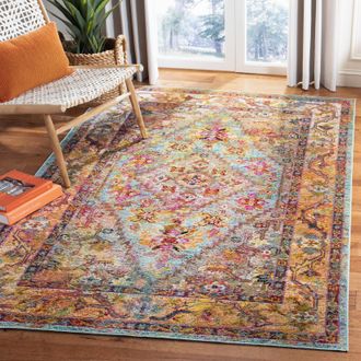 Safavieh Crystal Machine Made Area Rug, Light Blue / Orange Traditional Style Easy Care