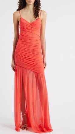 Black Halo Kristen Shirred Gown in Coral at Nordstrom, Size 10