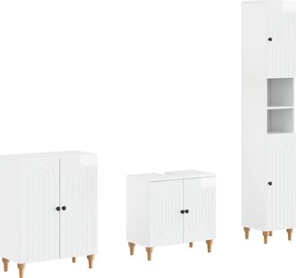 vidaXL Juego De Armarios De Ba&ntilde;o De 3 Piezas Alkmaar Blanco Brillante Vidaxl