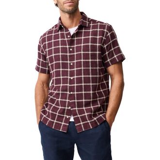Rodd & Gunn Weatherstones Windowpane Check Short Sleeve Cotton Button-Up Shirt in Burgundy at Nordstrom, Size Xxx-Large