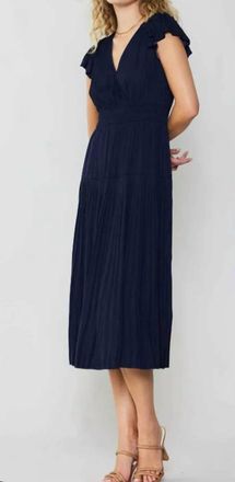 Current Air Sophia Flutter Sleeve Midi Dress In Navy