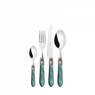 Bugatti Cubiertos De 24 Piezas En La Caja De Madera Verde De La Madre Oxford Ghiera Argento Antico Bugatti