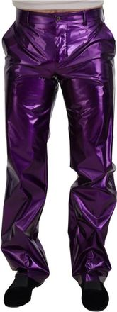 Dolce & Gabbana Paarse Glanzende Straight Fit Broek - Heren - Straight fit broeken - Paars - XS - Nylon - Broeken