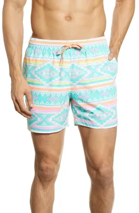Chubbies The En Fuegos Swim Trunks Mens Blue Drawstring Waist DDR2700