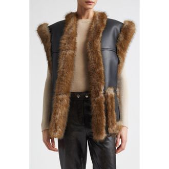 Stand Studio Cassia Reversible Faux Leather & Faur Fur Vest in Black/Brown at Nordstrom, Size 2 Us
