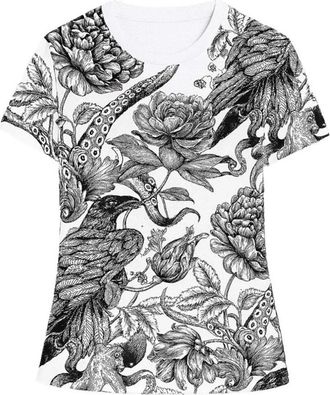 John Richmond Illustrated All-over Print T-shirt - Dames - T-shirts - Wit - 2XS - Leer - Tops
