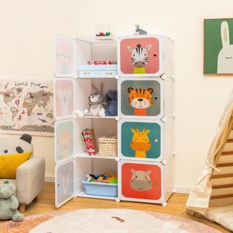 Costway Costway - Armario Modular Infantil Port&aacute;til, Estanter&iacute;a Modular De 8 Cubos Con Dibujos Animados, Organizador De Almacenamiento Infantil Para Juguetes,