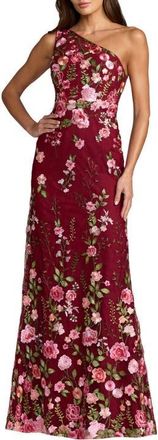 Mac Duggal Womens One Shoulder Lace Embroidered Gown in Burgundy at Nordstrom, Size 14