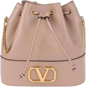 Valentino Pre-owned Bucket Bags, female, Pink, Size: ONE SIZE Pre-owned V Logo Chain Bucket Bag
