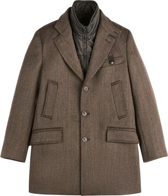 Fay Structured Brown Coat with Tailored Silhouette and Quilted Vest