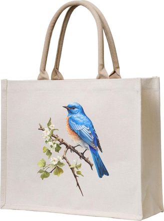 Generic Bluebird Canvas Tote Bag For Sewers & Knitters, Sewing Theme Reusable Grocery Bag, Funny Crafting Gift For Women, Large Capacity Canvas Shoulder Bag