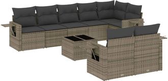 vidaXL Set De Muebles De Jard&iacute;n 9 Pzas Y Cojines Rat&aacute;n Sint&eacute;tico Gris Vidaxl