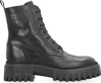 Hogan Ronde Neus Leren Enkellaarzen - Dames - Veterlaarzen - Zwart - 36 EU - Leer - Schoenen