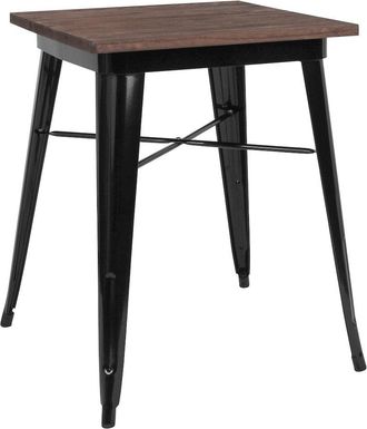 Flash Furniture 23.5 Square Black Metal Indoor Table with Walnut Rustic Wood Top