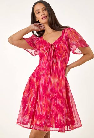 DUSK Blurred Foil Print Dress