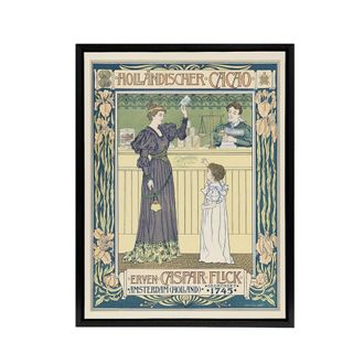 Artery8 Hollandischer Cacao Advert Framed Canvas Wall Art Print Georg van Caspel in Yellow | Size: W24 x H32