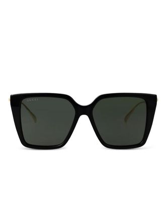Gucci pearl-embellished square-frame sunglasses - women - Recycled Acetate/Metal - 54 - Black