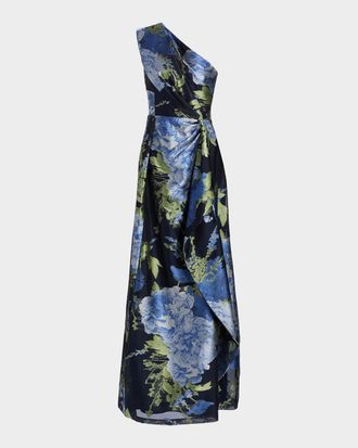 Kay Unger Daisy One-Shoulder Organza Jacquard Gown