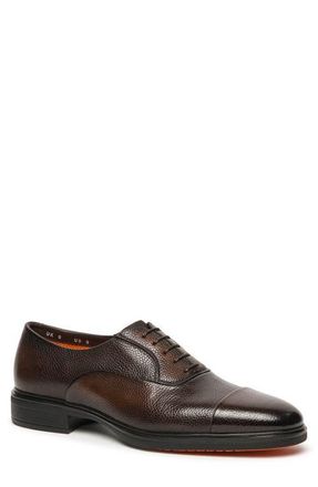 Santoni Pebbled Leather Cap Toe Oxford in Dark Brown at Nordstrom, Size 11.5