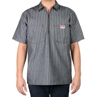 Ben Davis Mens Half Zipper Shirt, Butcher Block Stripe Black, Large