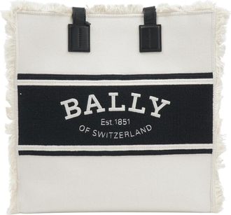 Bally Tote Bags, female, White, Size: ONE SIZE Logo Embroidered Fringed Tote Bag